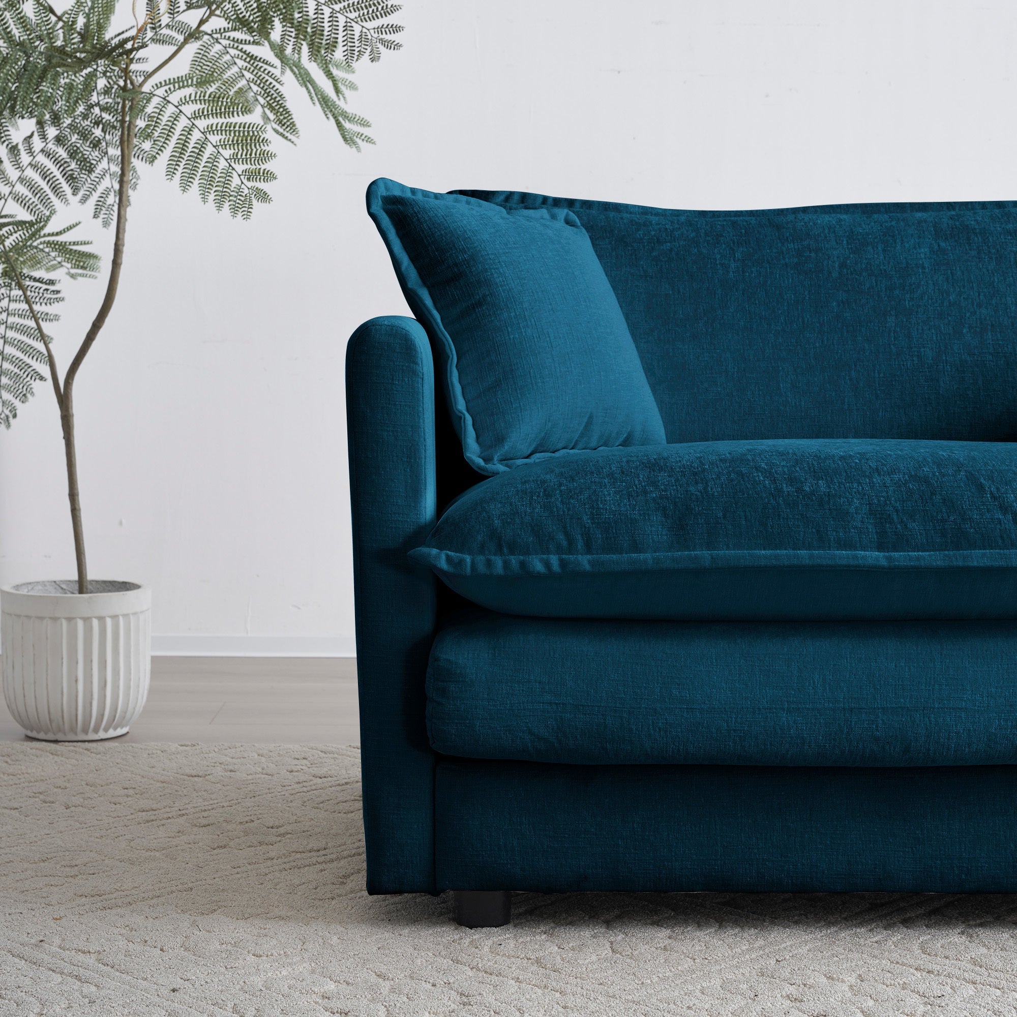 Modern Sofa Couch, 3 Piece Set Extra Deep Seat Sectional Sofa for Living Room, Oversized Sofa, 3 Seat Sofa, Loveseat and Single Sofa, Blue Chenille