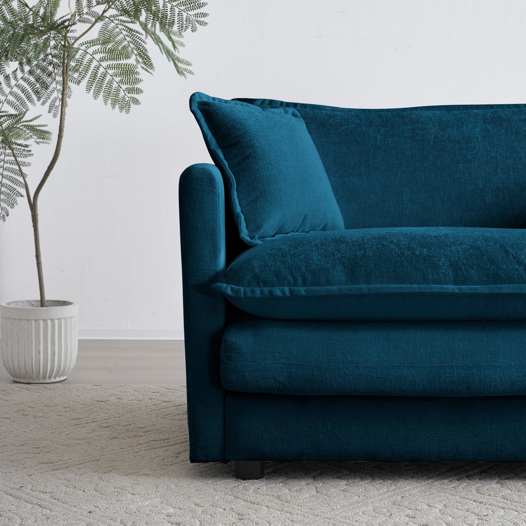 Sofa Set of 2 Chenille Couch, 2+3 Seater Sofa Set Deep Seat Sofa, Modern Sofa Set for Living Room, Blue Chenille