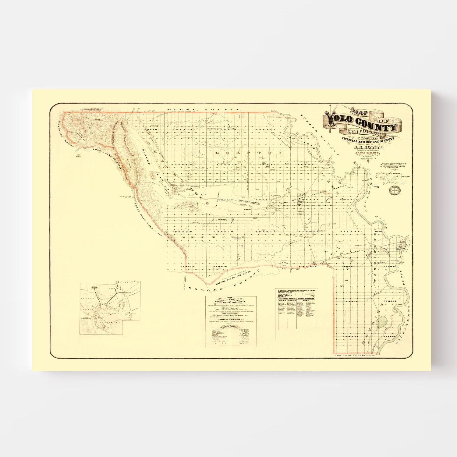 Vintage Map of Yolo County, California 1871