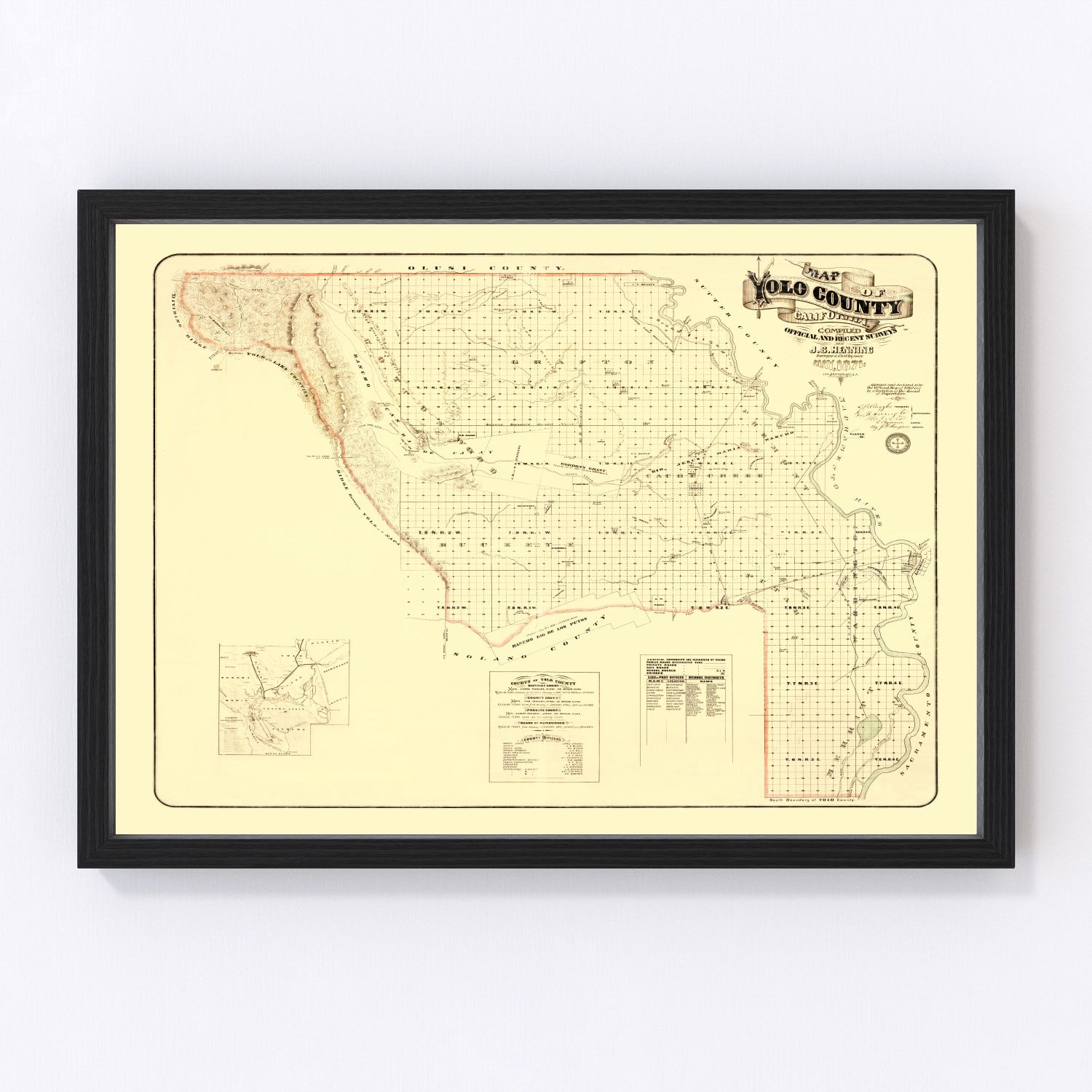 Vintage Map of Yolo County, California 1871