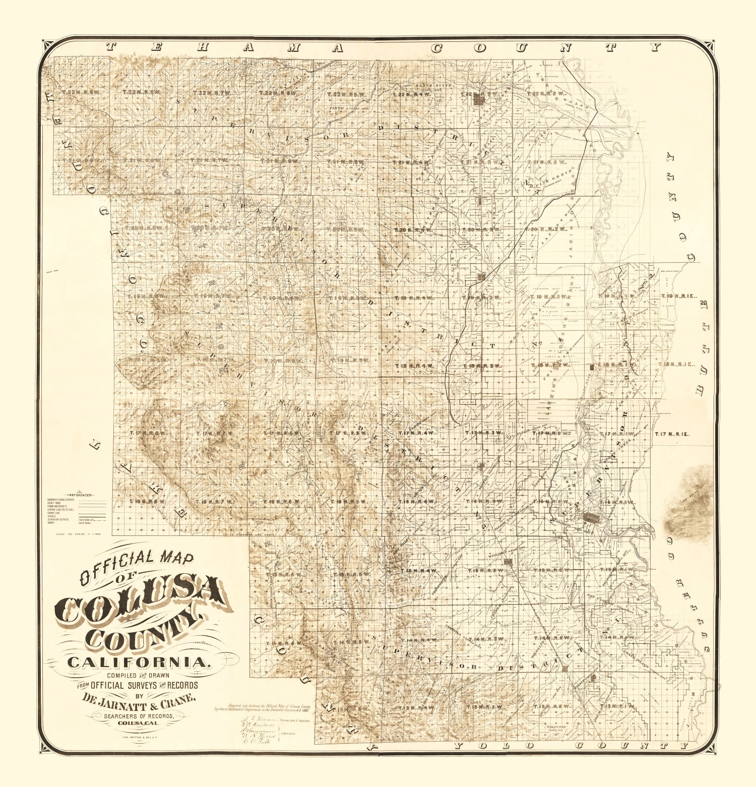 Vintage Map of Colusa County, California 1885