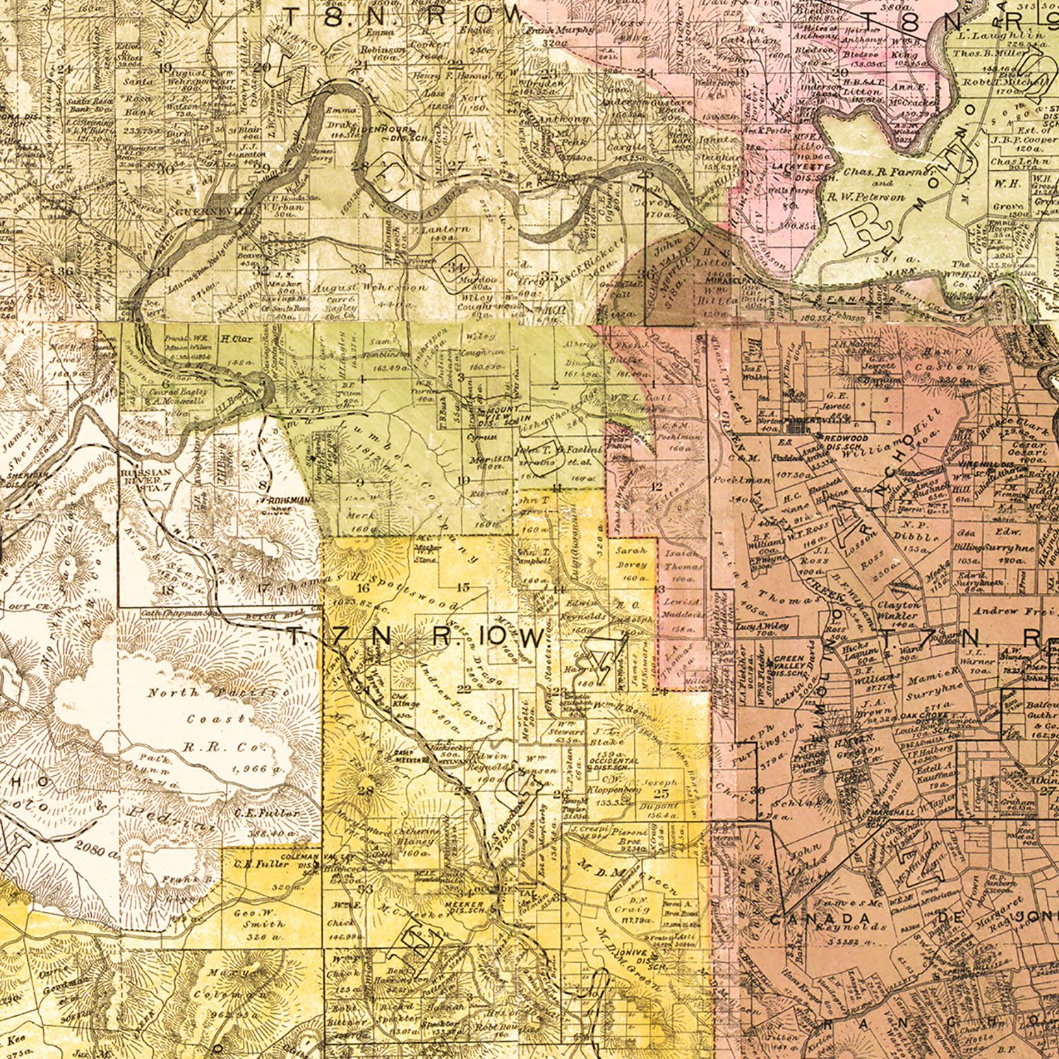 Vintage Map of Sonoma County, California 1900