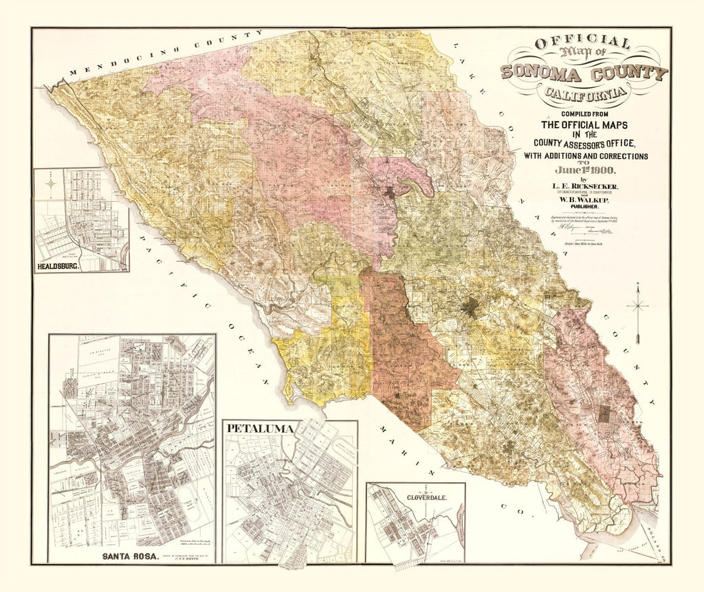 Vintage Map of Sonoma County, California 1900