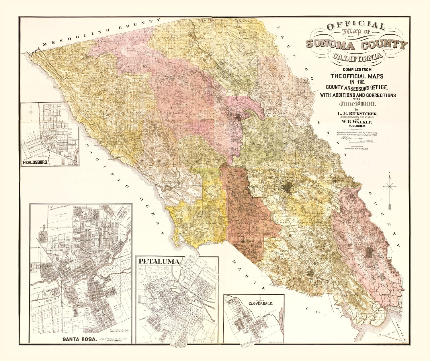 Vintage Map of Sonoma County, California 1900