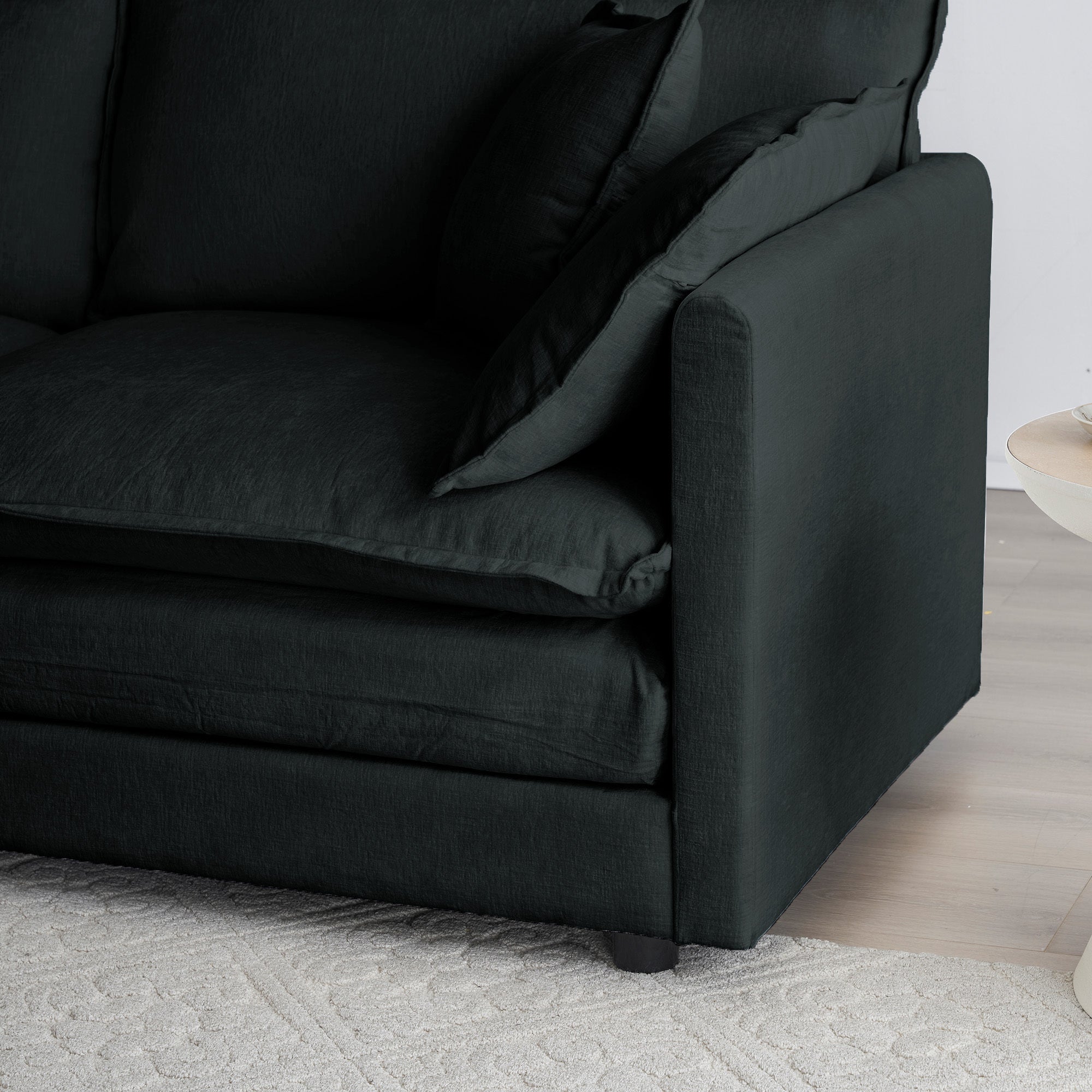 Comfy Deep Single Seat Sofa Upholstered Reading Armchair Living Room Chair Black Chenille Fabric , 1 Toss Pillow