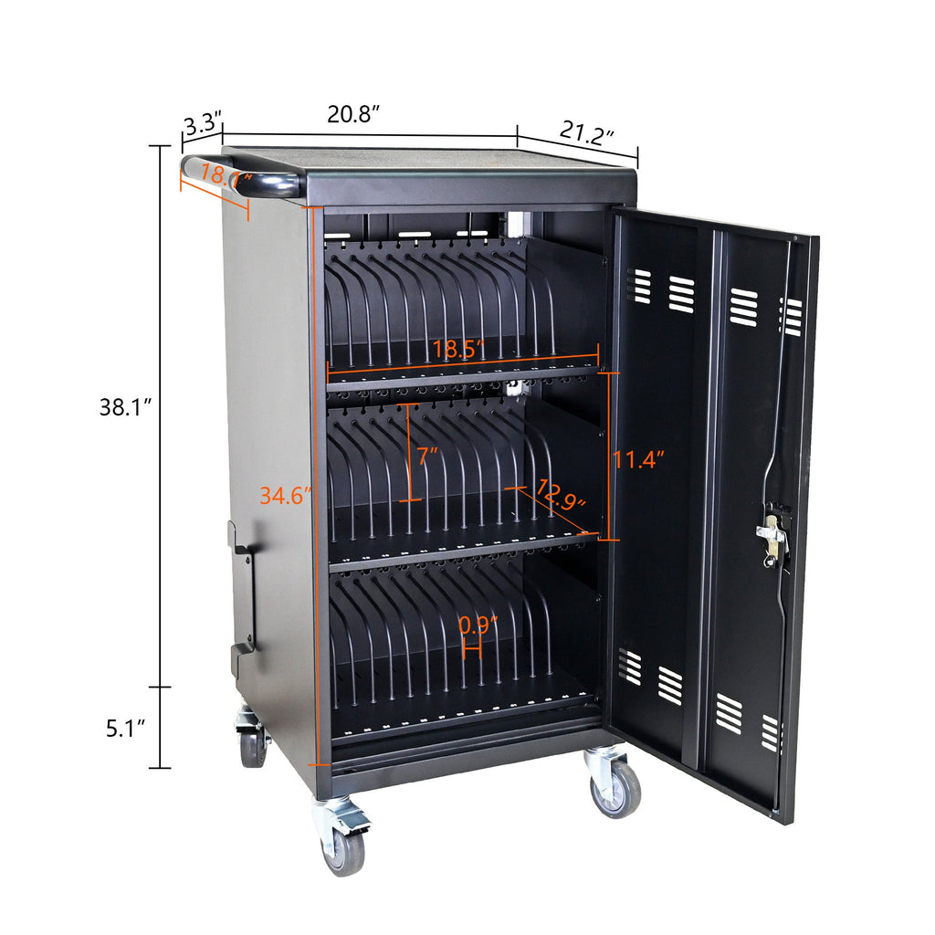 45 Bay Mobile School Charging Cart Station for Chromebook, Tablet and Laptop Computer with Power Strip Included - Black