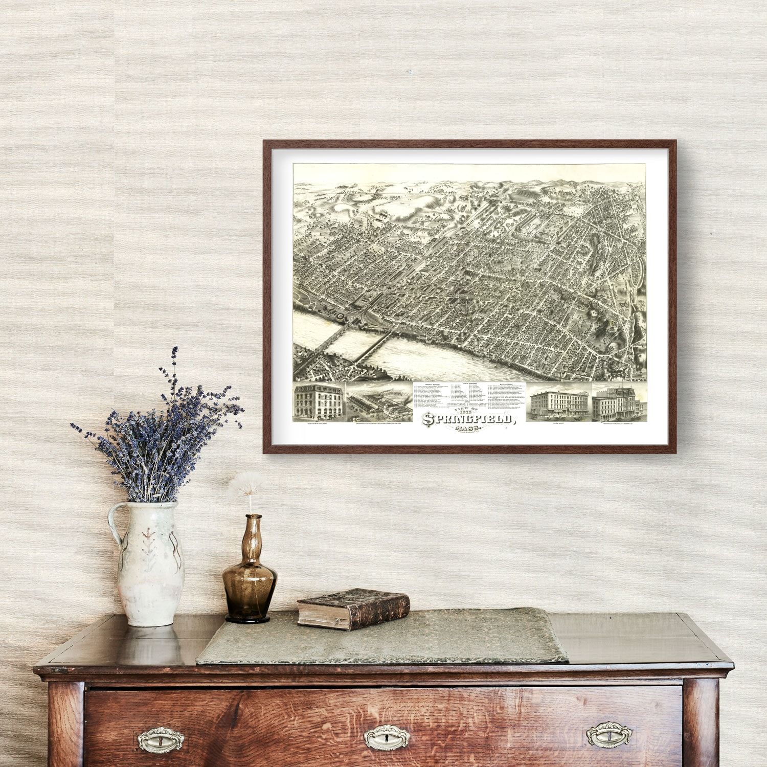 Vintage Map of Springfield, Massachusetts 1875