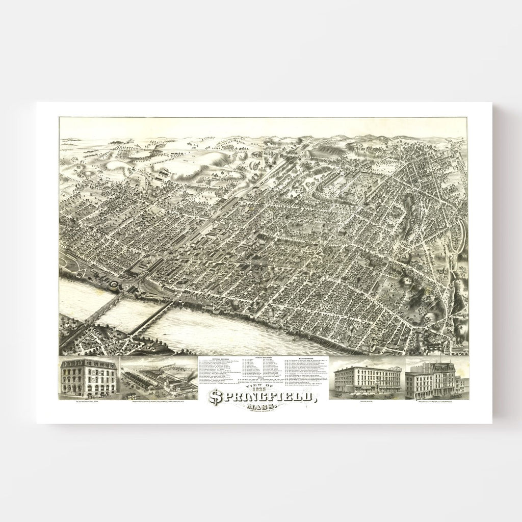 Vintage Map of Springfield, Massachusetts 1875
