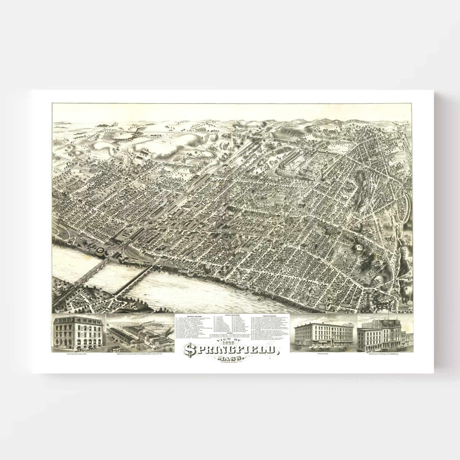 Vintage Map of Springfield, Massachusetts 1875