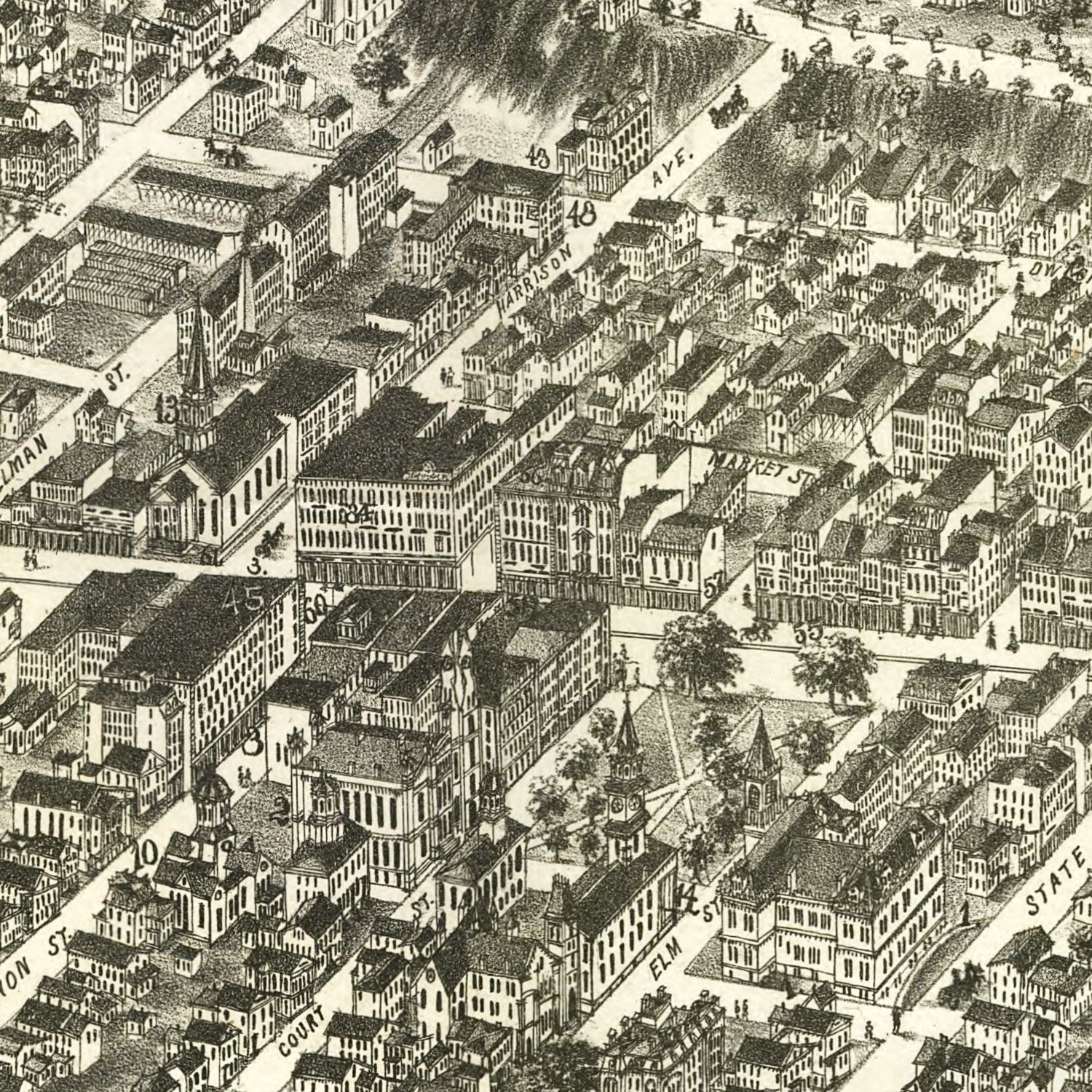 Vintage Map of Springfield, Massachusetts 1875
