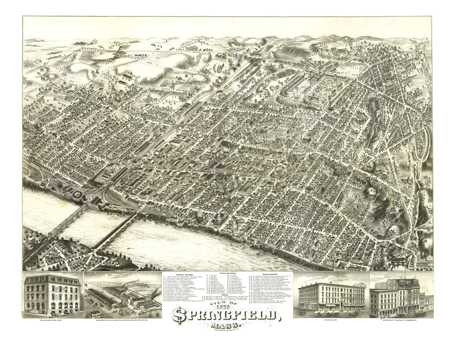 Vintage Map of Springfield, Massachusetts 1875