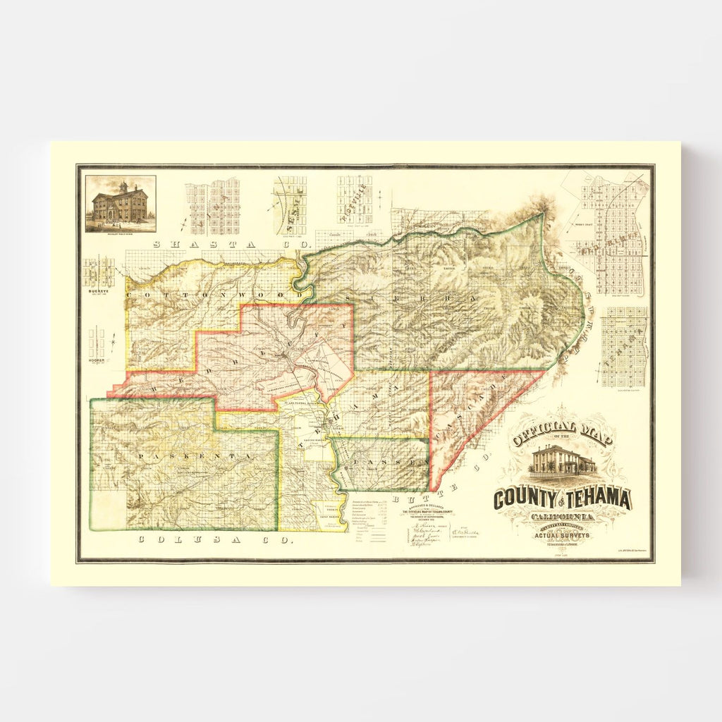 Vintage Map of Tehama County, California 1878