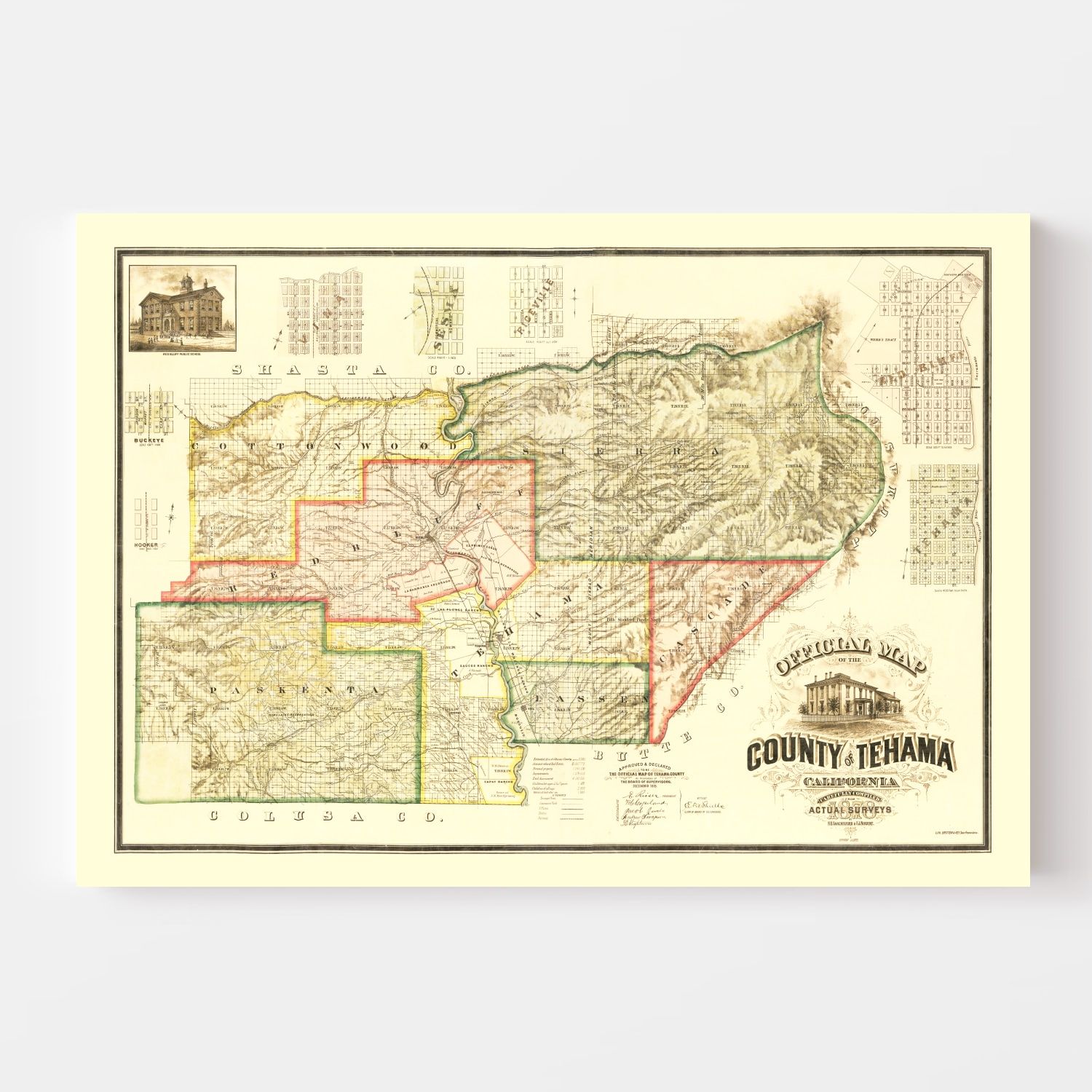 Vintage Map of Tehama County, California 1878