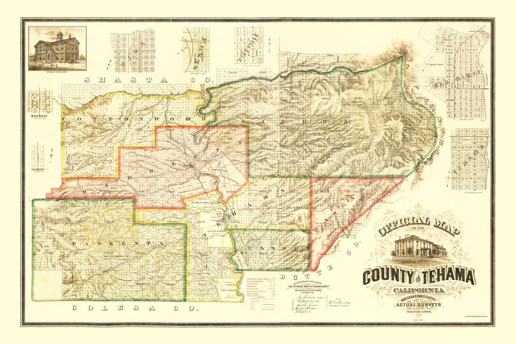 Vintage Map of Tehama County, California 1878