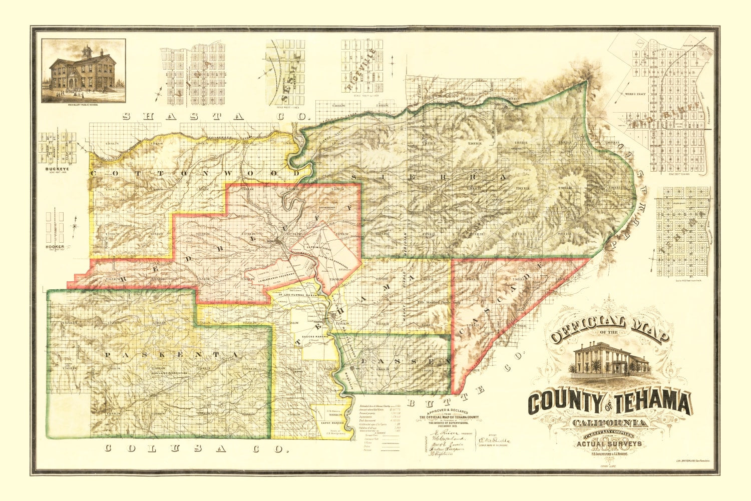 Vintage Map of Tehama County, California 1878