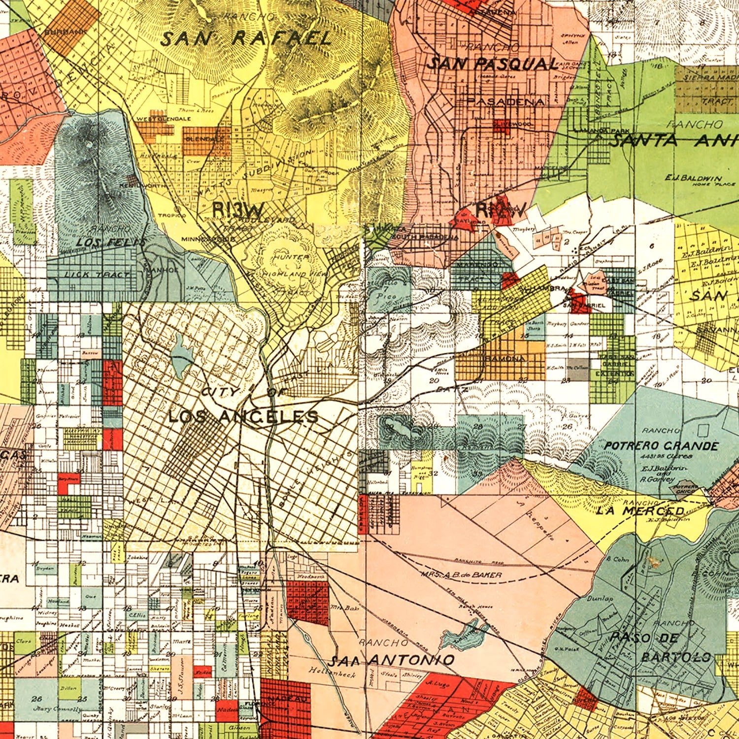 Vintage Map of Los Angeles County, California 1888
