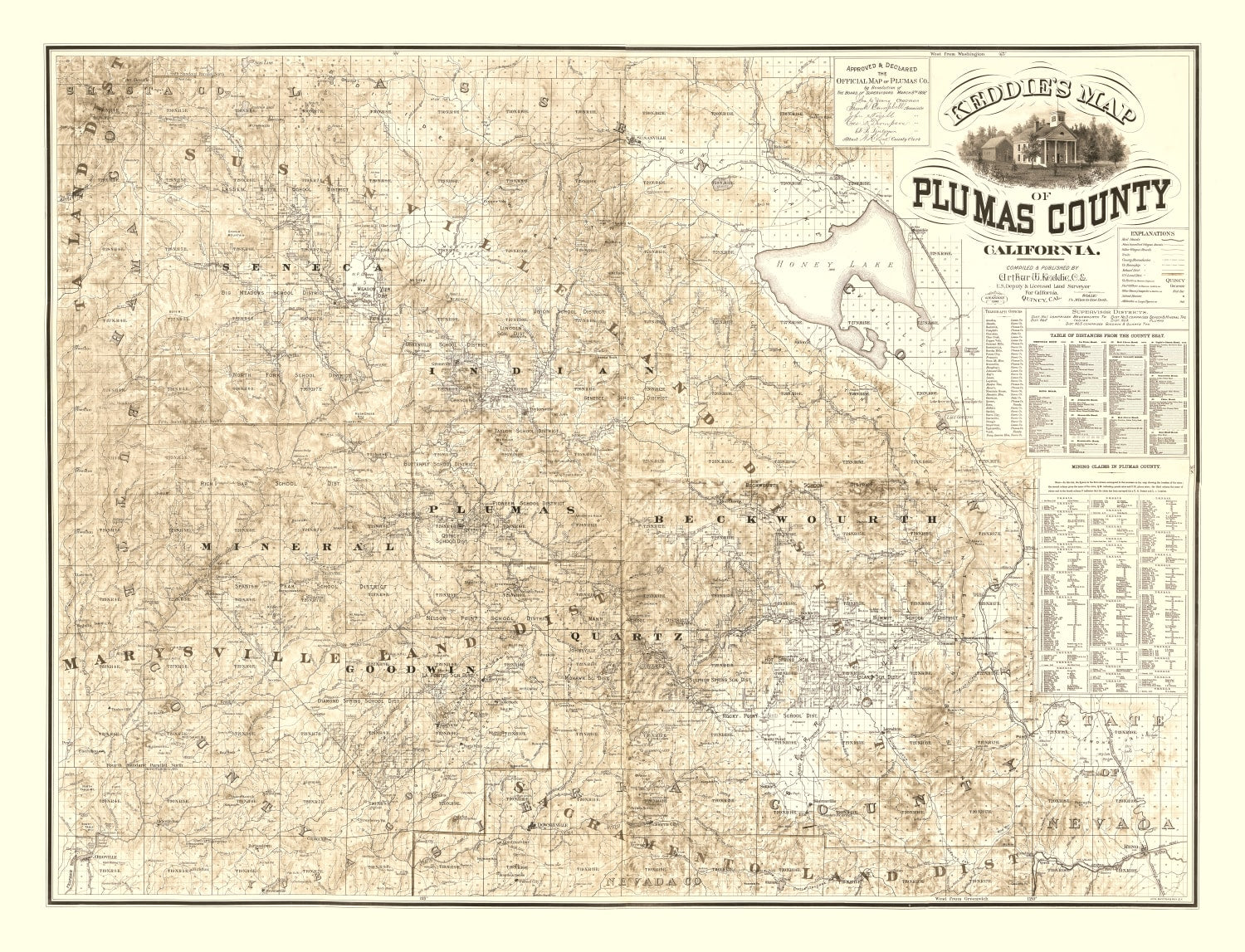 Vintage Map of Plumas County, California 1892