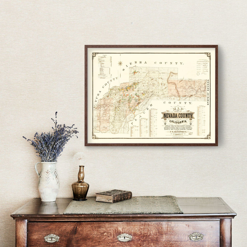 Vintage Map of Nevada County, California 1880