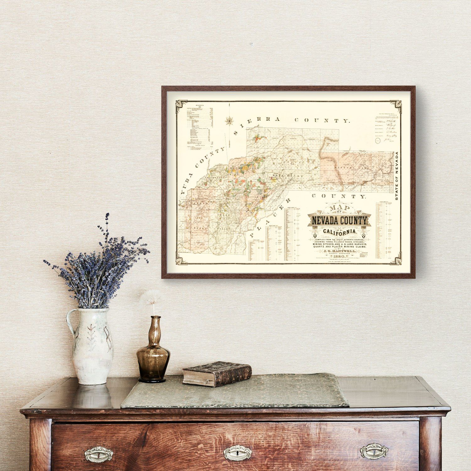 Vintage Map of Nevada County, California 1880