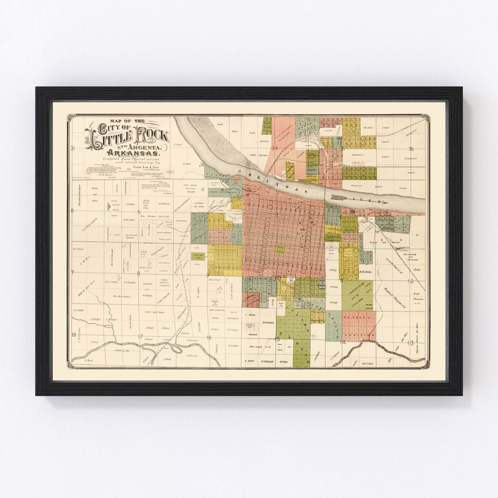 Vintage Map of Little Rock, Arkansas 1888