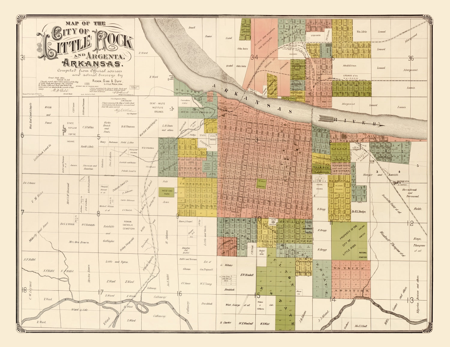Vintage Map of Little Rock, Arkansas 1888
