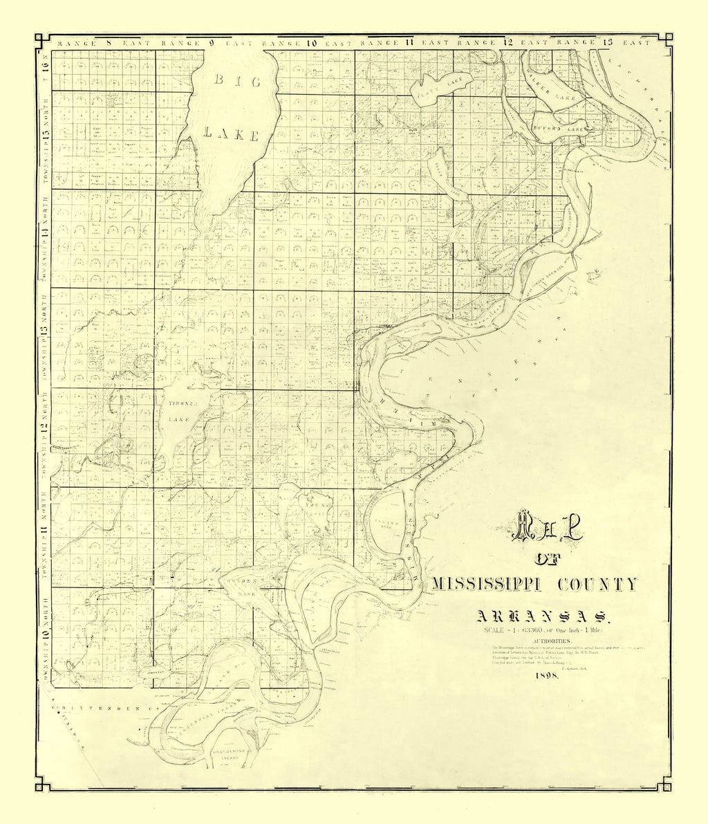 Vintage Map of Mississippi County, Arkansas 1898
