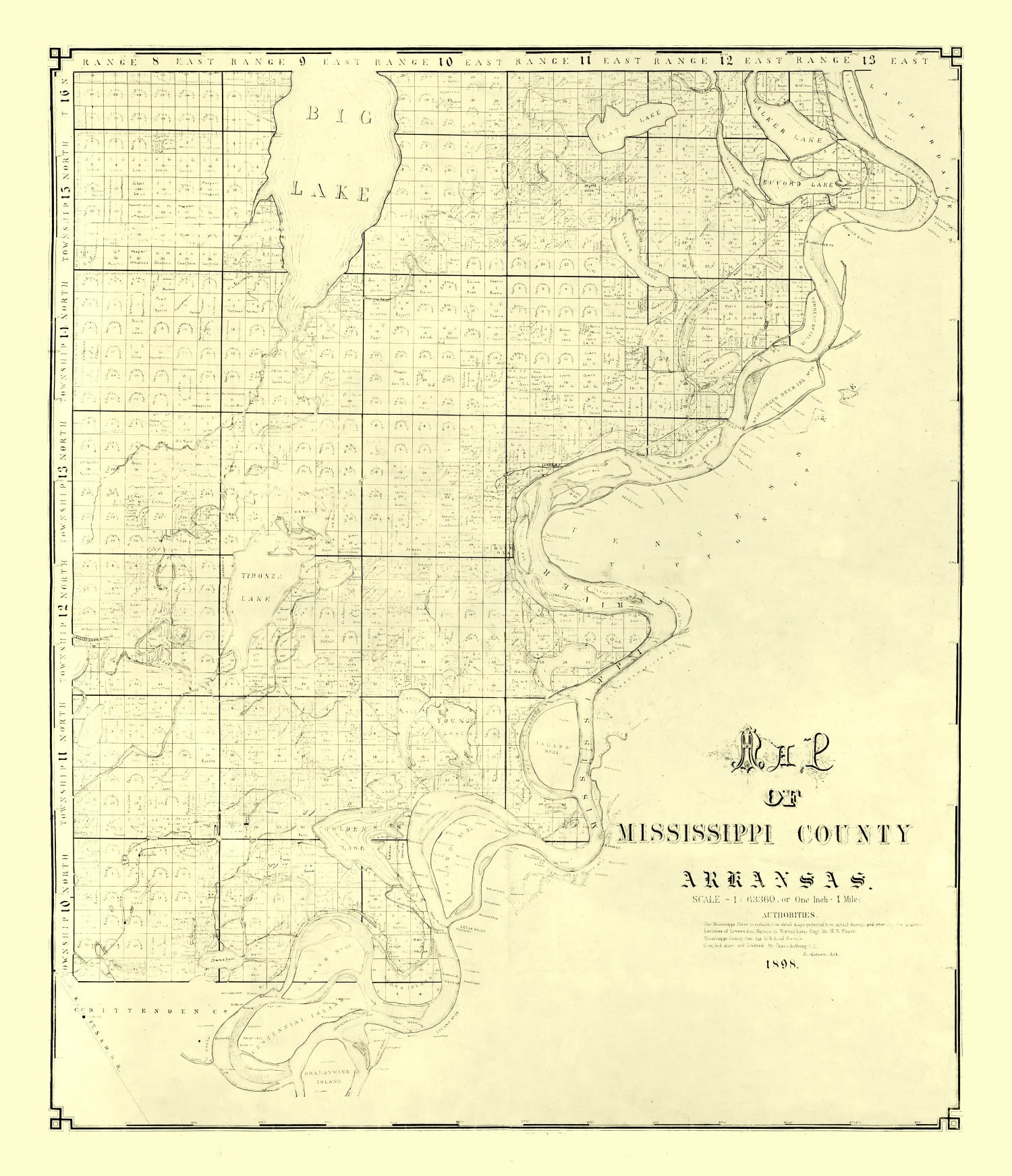 Vintage Map of Mississippi County, Arkansas 1898