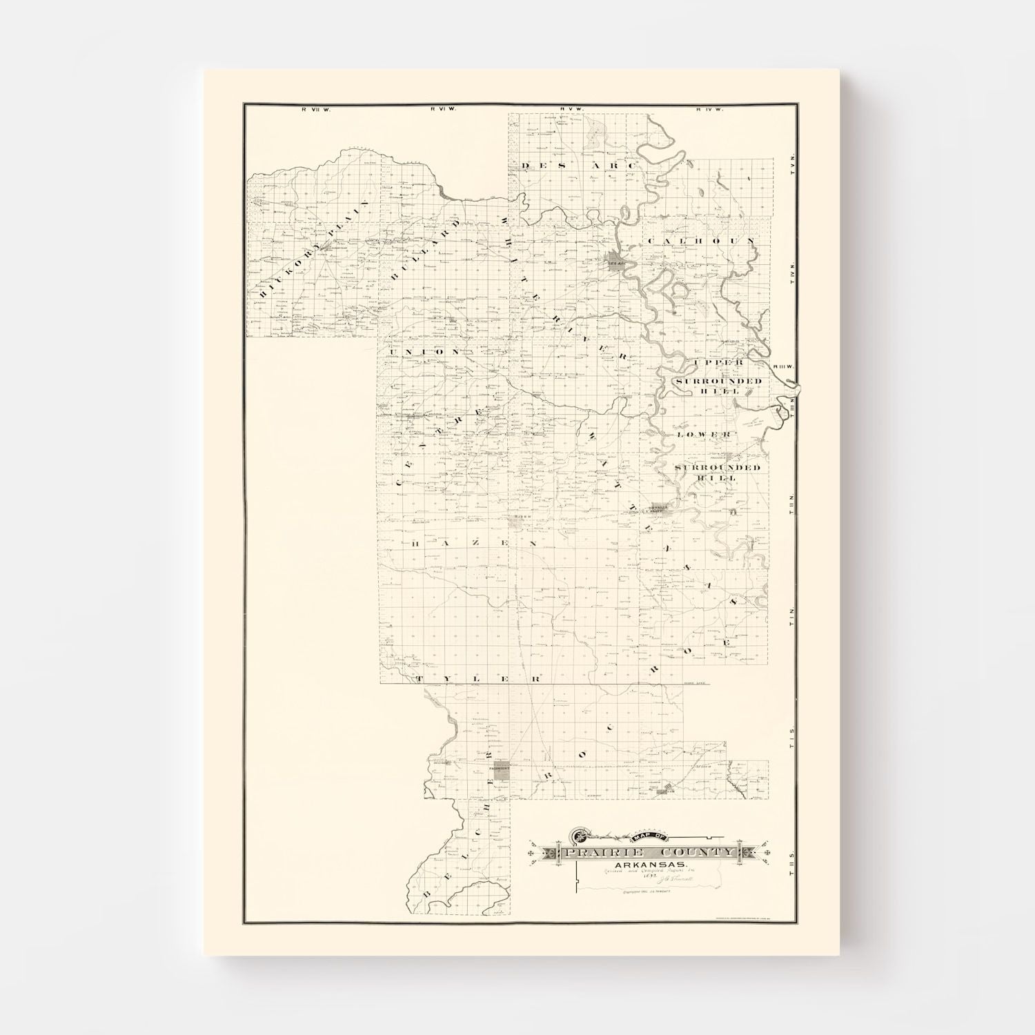 Vintage Map of Prairie County, Arkansas 1892