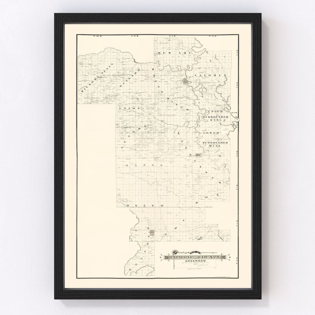 Vintage Map of Prairie County, Arkansas 1892