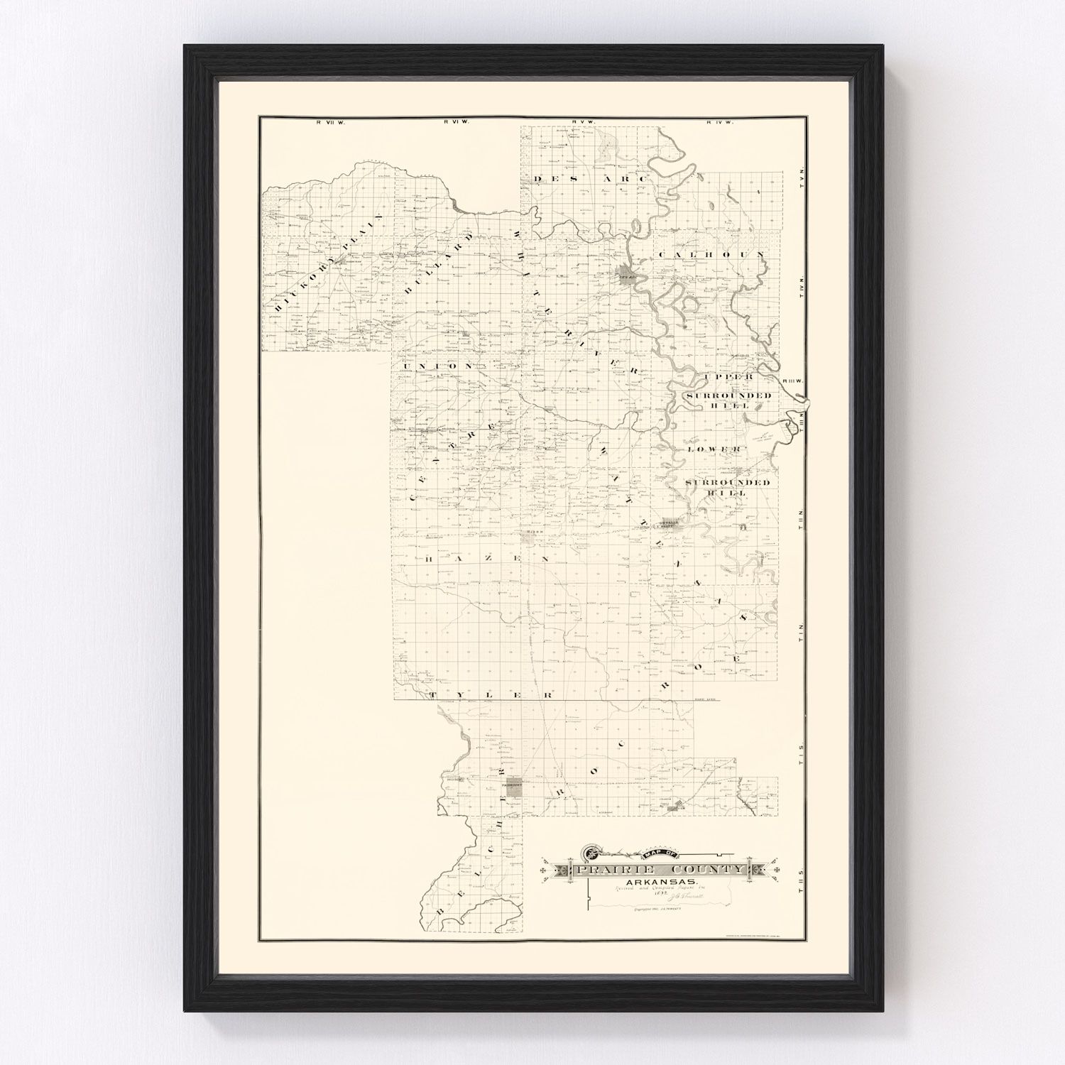 Vintage Map of Prairie County, Arkansas 1892