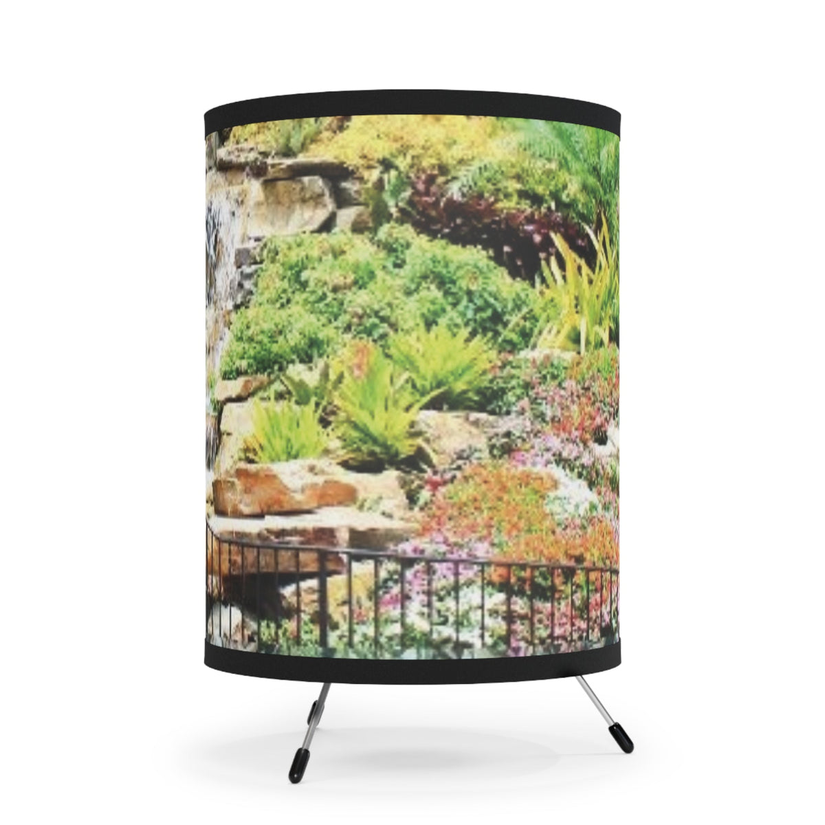 Tropical Waterfall Tripod Lamp with Printed Shade