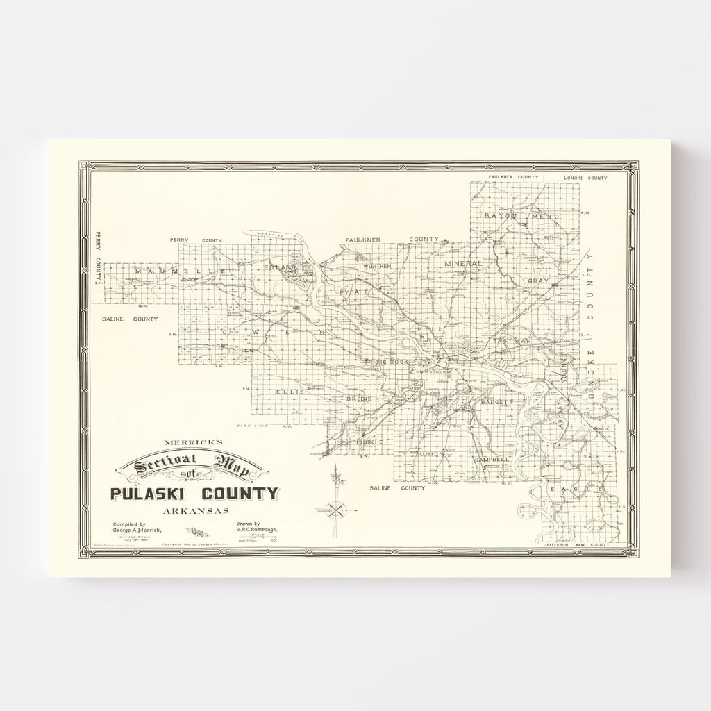 Vintage Map of Pulaski County, Arkansas 1898