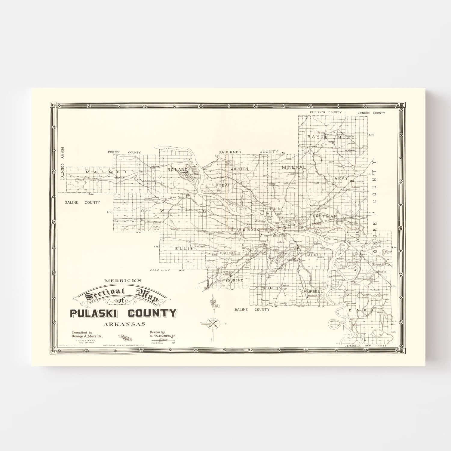 Vintage Map of Pulaski County, Arkansas 1898