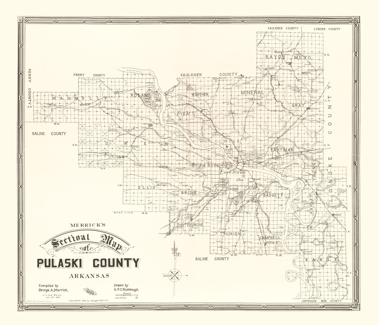 Vintage Map of Pulaski County, Arkansas 1898
