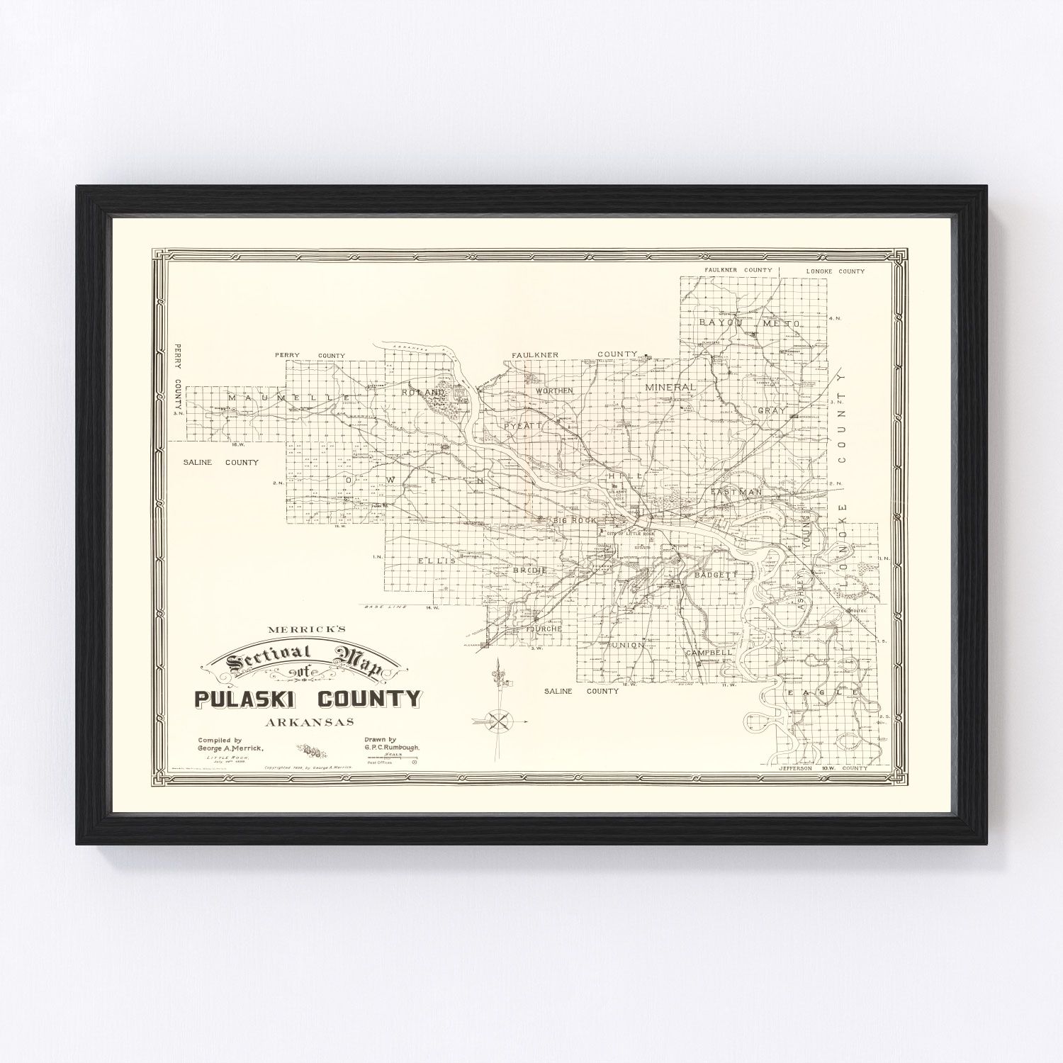 Vintage Map of Pulaski County, Arkansas 1898