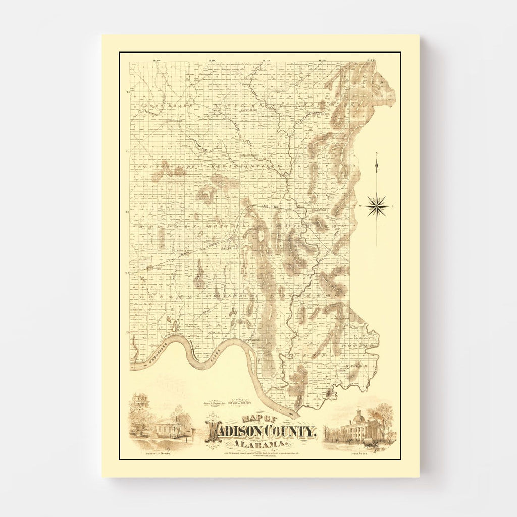 Vintage Map of Madison County, Alabama 1875