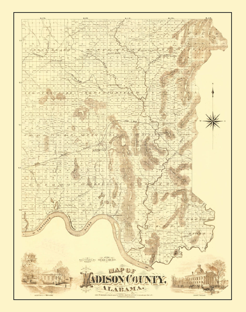 Vintage Map of Madison County, Alabama 1875