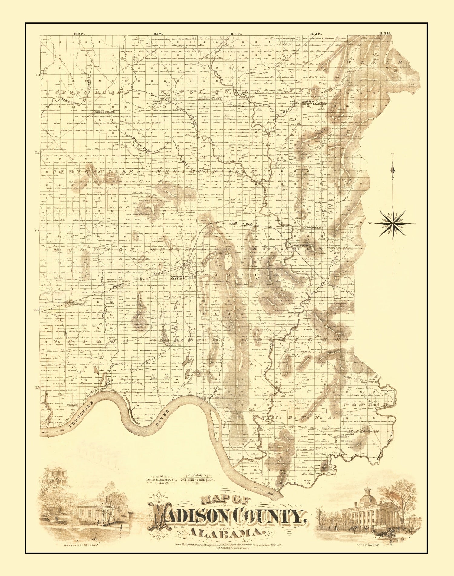 Vintage Map of Madison County, Alabama 1875