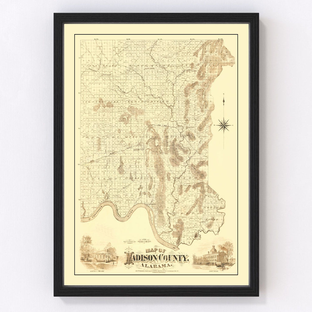 Vintage Map of Madison County, Alabama 1875
