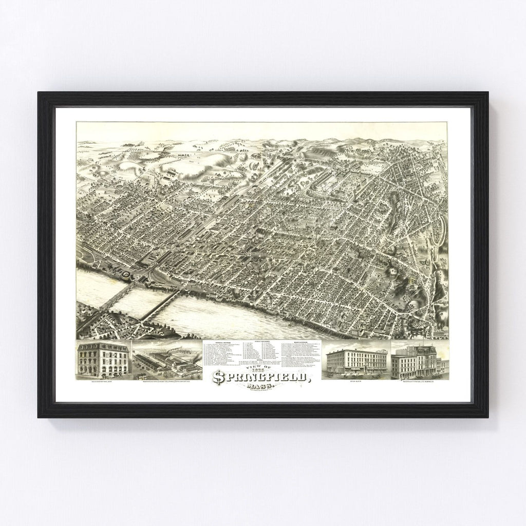 Vintage Map of Springfield, Massachusetts 1875