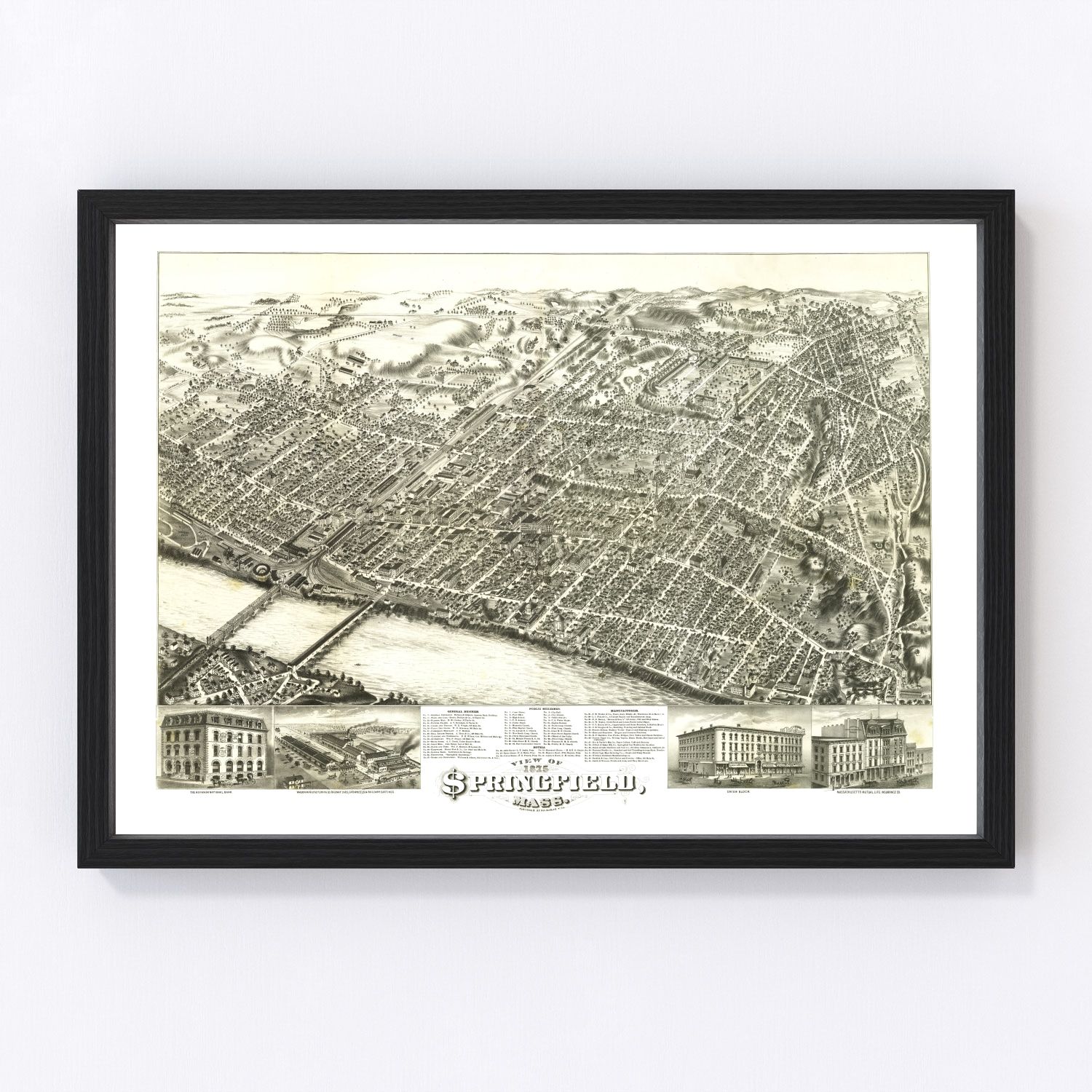 Vintage Map of Springfield, Massachusetts 1875