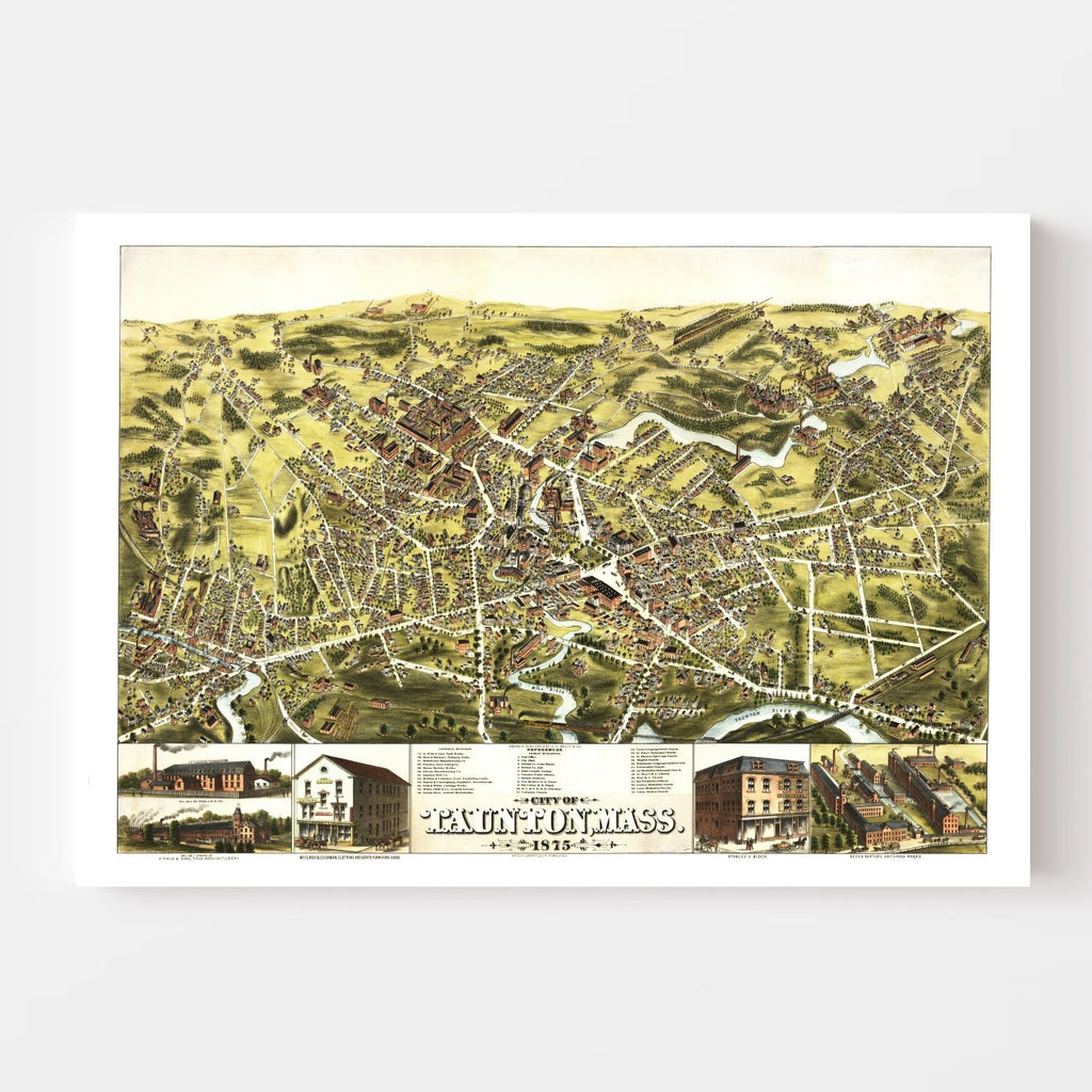 Vintage Map of Taunton, Massachusetts 1875