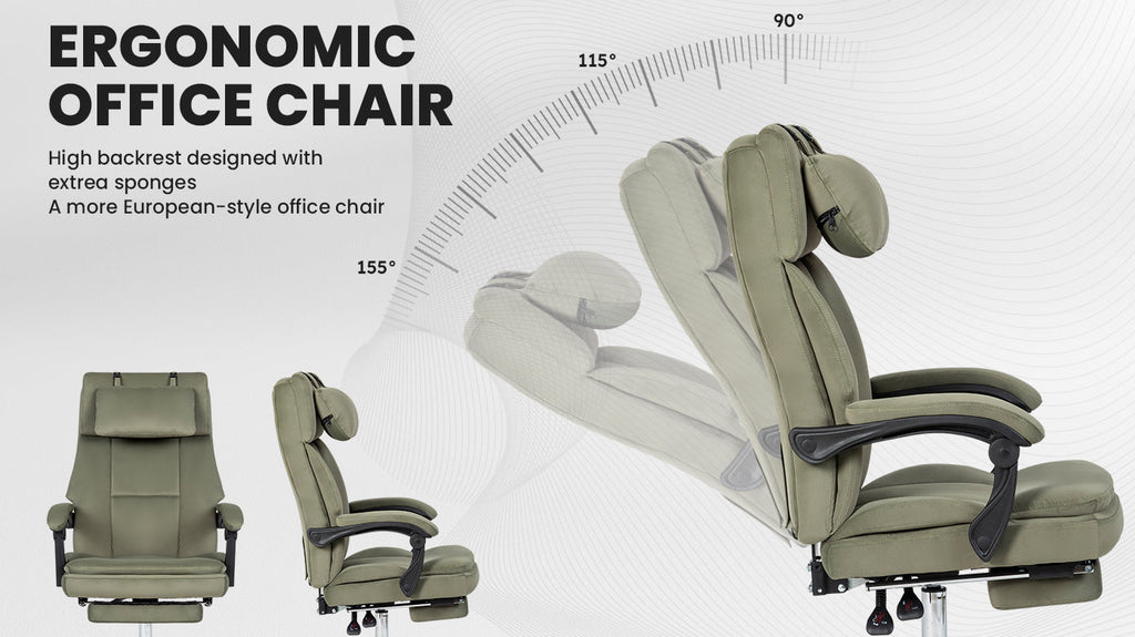Office Chair, Big and Tall Executive Office Chair with Footrest & Removable Headrest, High Back Ergonomic Computer Desk Chair Work Chair With Comfortable Frosted Velvet (Green)
