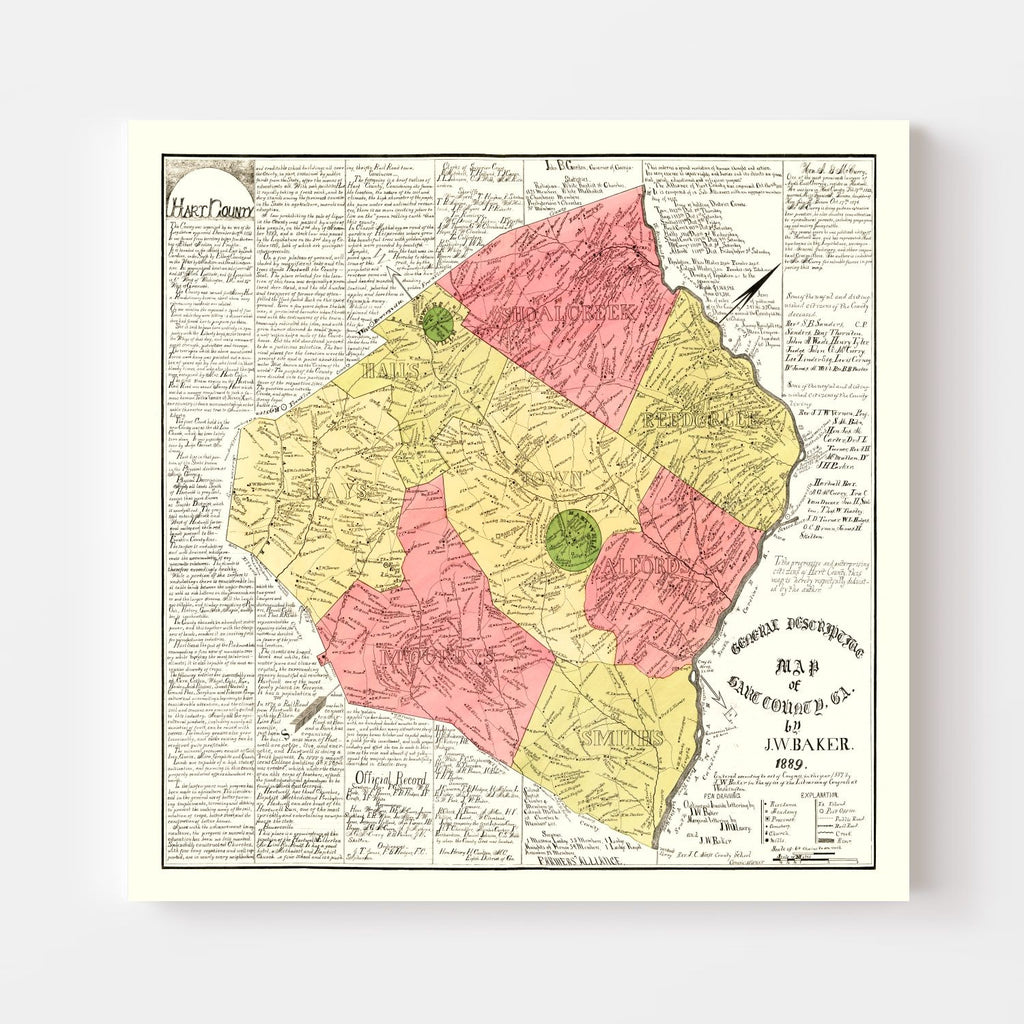 Vintage Map of Hart County, Georgia 1889