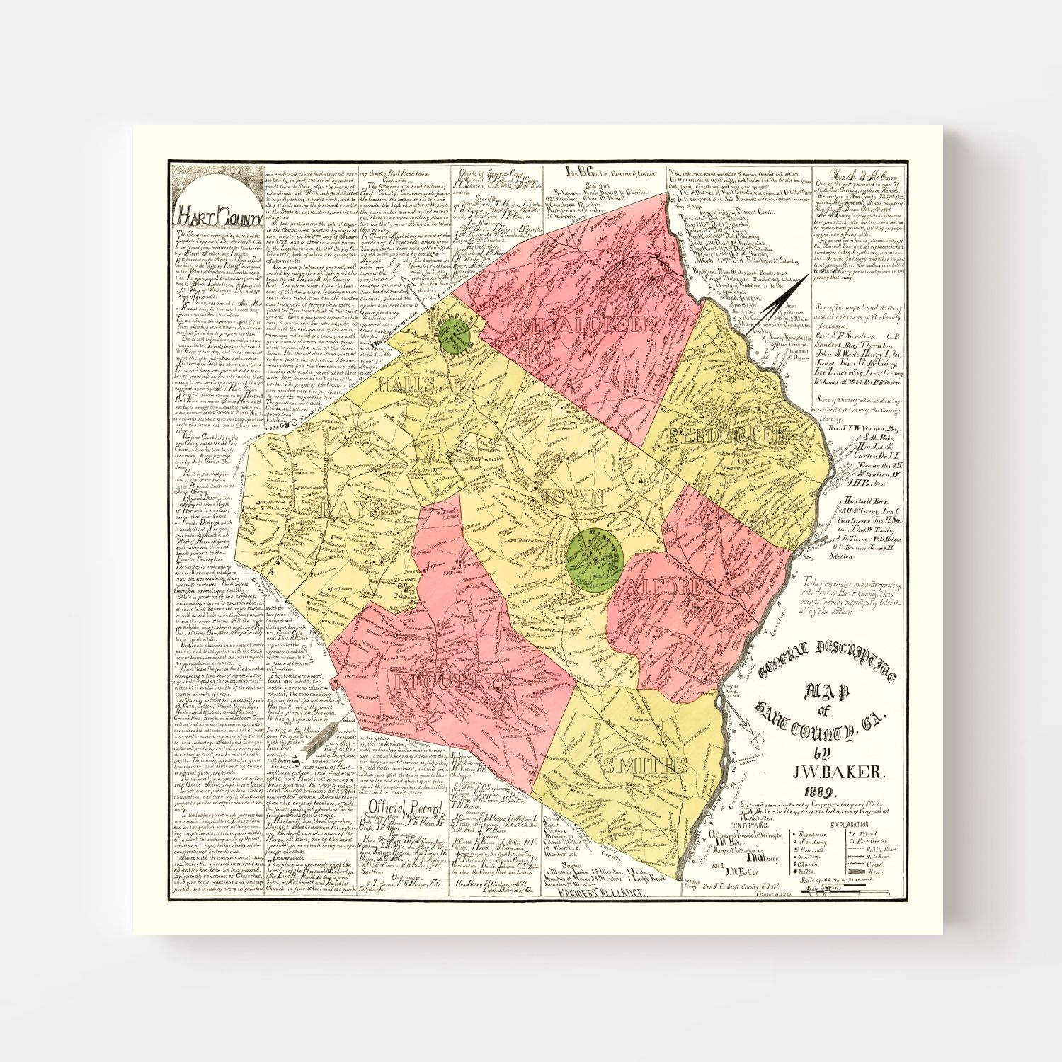 Vintage Map of Hart County, Georgia 1889