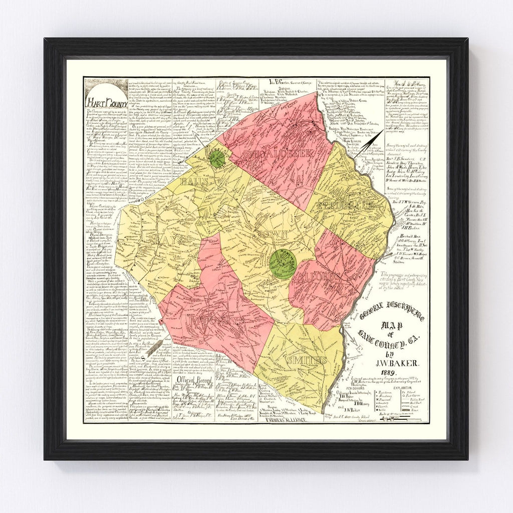 Vintage Map of Hart County, Georgia 1889