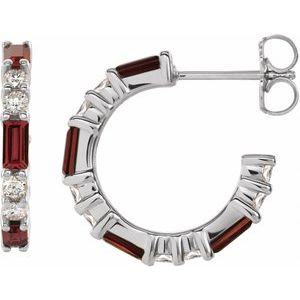 Sterling Silver Natural Mozambique Garnet & 1/2 CTW Natural Diamond 17.2 mm Hoop Earrings