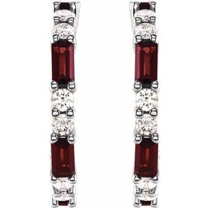 14K White Gold Natural Mozambique Garnet & 1/2 CTW Natural Diamond 17.2 mm Hoop Earrings – image 2