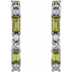 Platinum Natural Peridot & 1/2 CTW Natural Diamond 17.2 mm Hoop Earrings – image 2