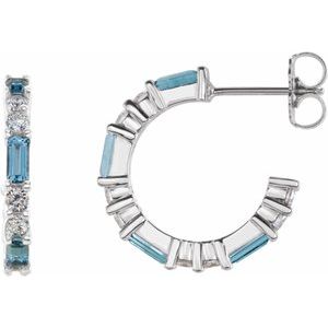 Sterling Silver Natural Aquamarine & 1/2 CTW Natural Diamond 17.2 mm Hoop Earrings